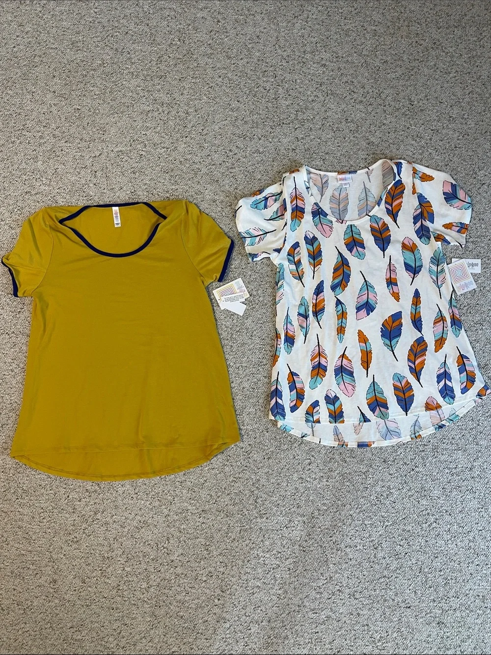 LuLaRoe Classic Tee Lot of 2~Feathers, Dark Yellow - Picture 1 of 4
